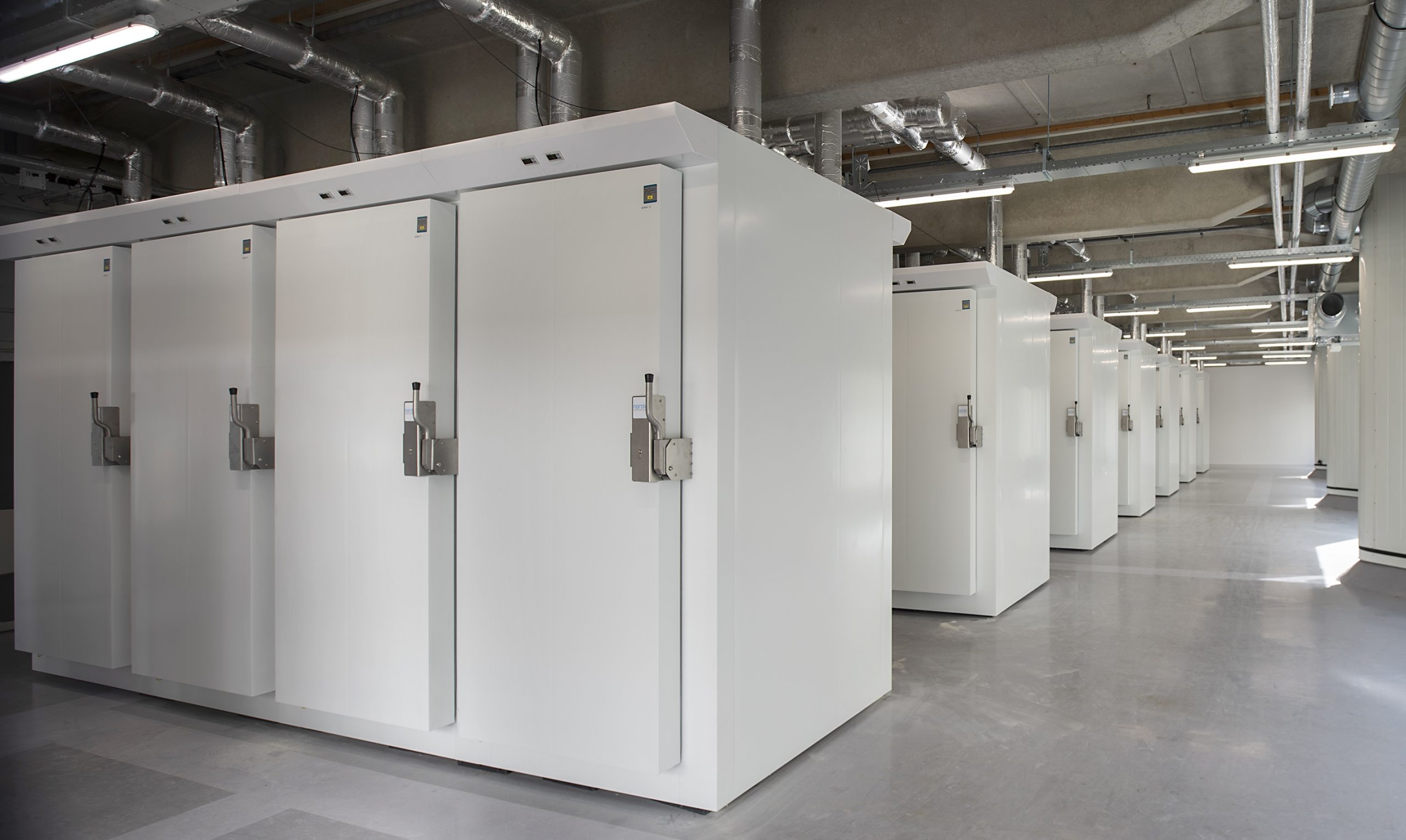 Rows of freezers at the Erasmus MC Central Biobank.