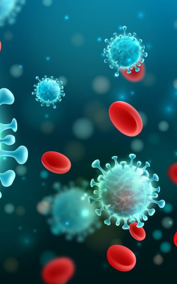 Virus background with disease cells and red blood cells