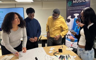 Photograph of Year 12 students working together on their t-shirt design.
